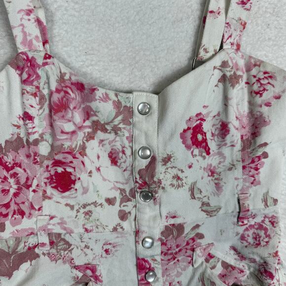 For Love & Lemons Weston Denim Floral Pink Mini Dress Small - Picture 2 of 7